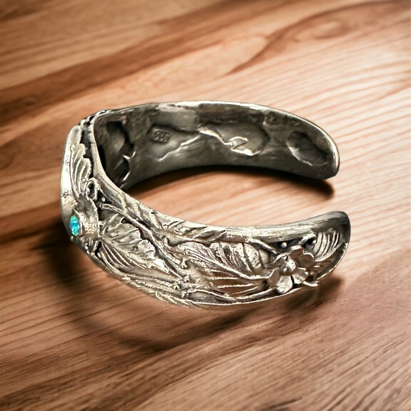 Solid Sterling Silver with Fire Opals Cuff Bracelet - Picture 3 of 13